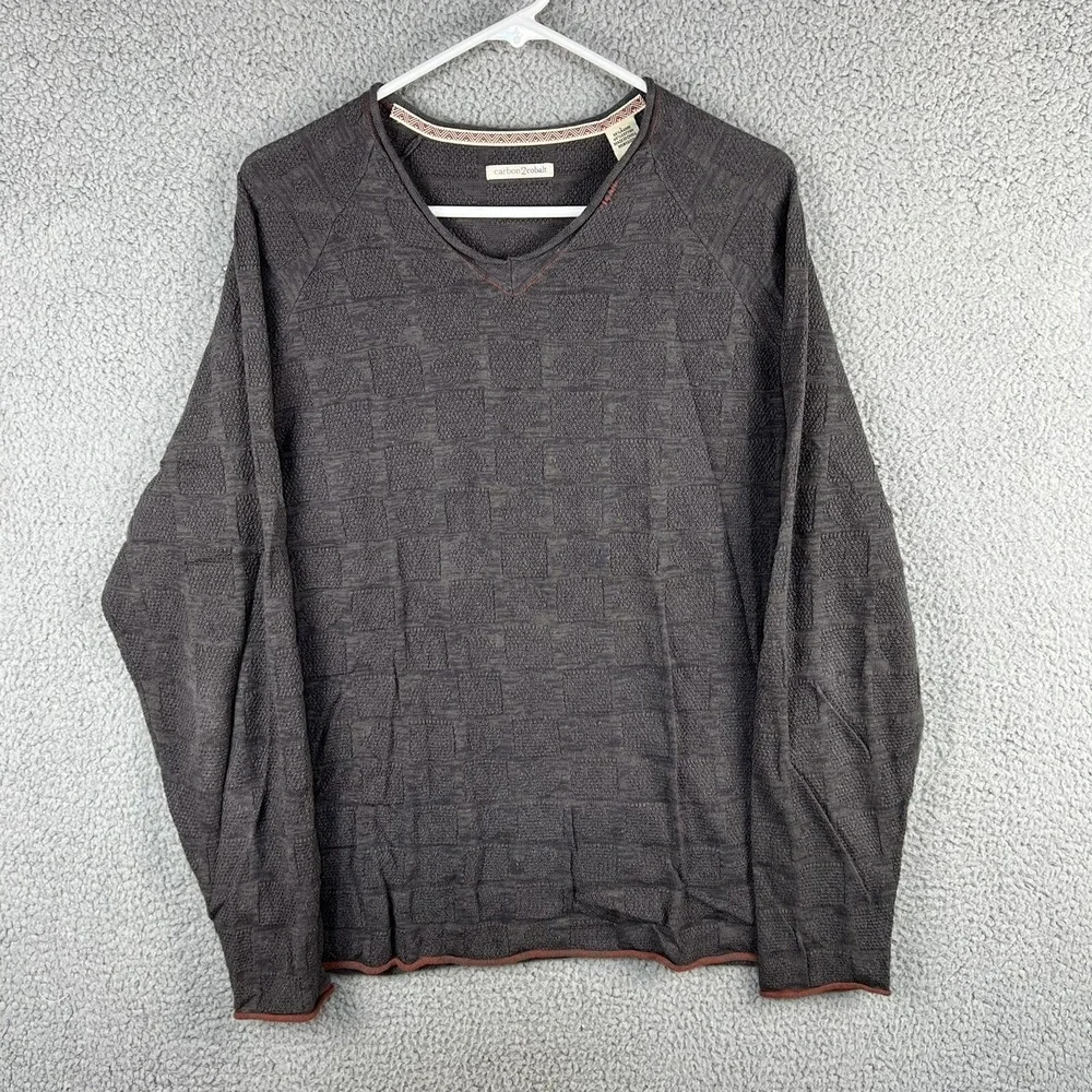 Carbon 2 Cobalt Sweater Mens L Pullover V Neck Thermal‎ Check Textured Knit Grey